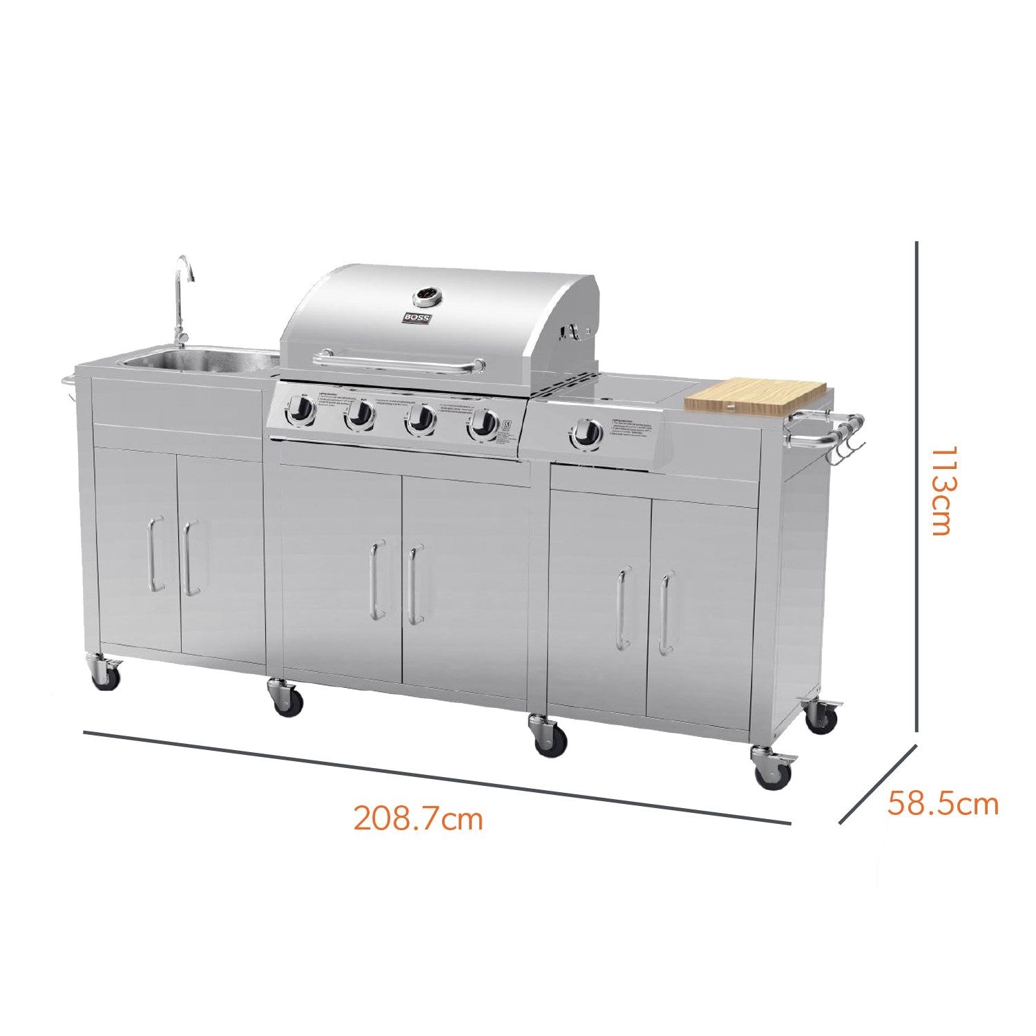 Cabinologist Texas Premium Outdoor Kitchen - 4 Burner Gas BBQ Grill with Side Burner - Stainless Steel
