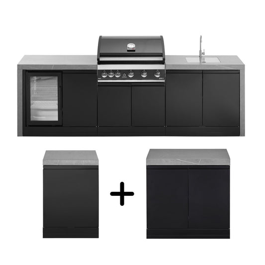 GrandPro 426 Maxim G5  L-Shape Outdoor Kitchen with Fridge, Grill + Sink Waterfall Edition