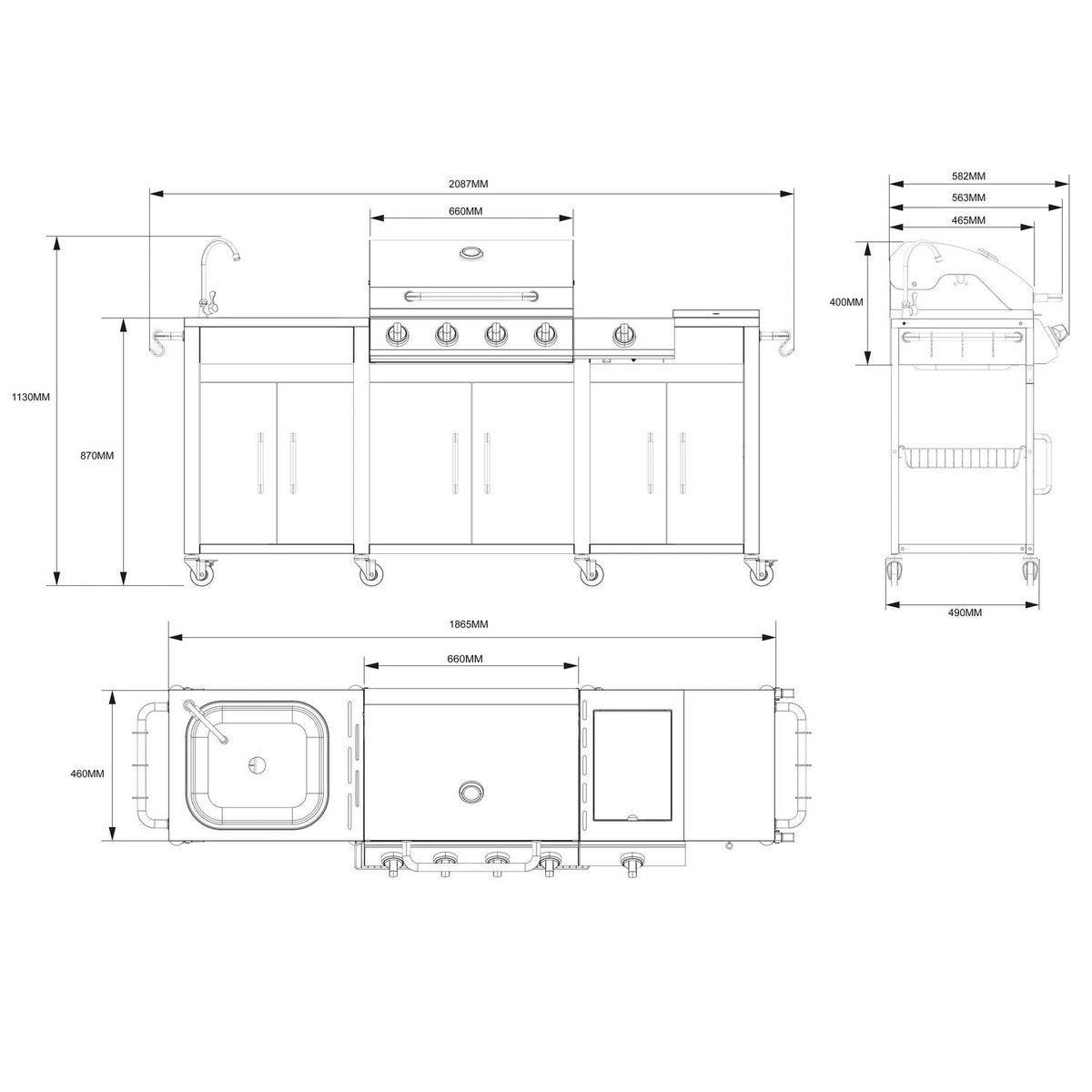 Cabinologist Texas Premium Outdoor Kitchen - 4 Burner Gas BBQ Grill with Side Burner - Stainless Steel