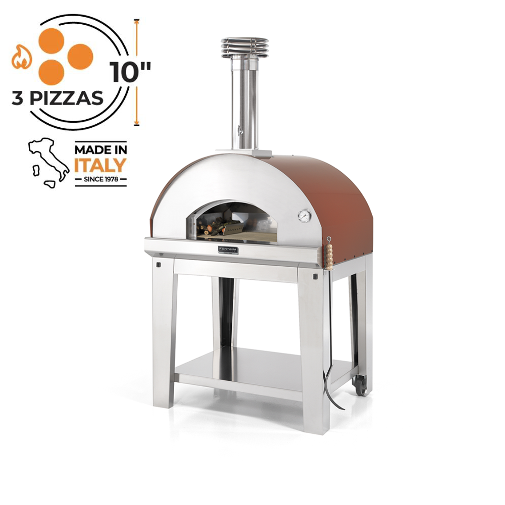 Fontana Mangiafuoco Wood Burning Pizza Oven With Trolley In Rosso