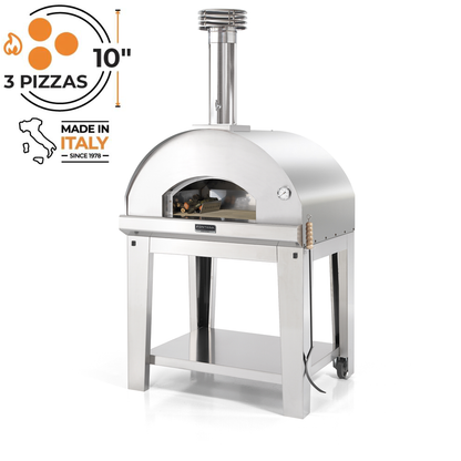 Fontana Mangiafuoco Wood Burning Pizza Oven With Trolley In Stainless Steel