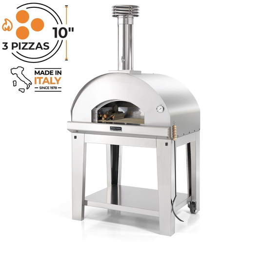 Fontana Mangiafuoco Wood Burning Pizza Oven With Trolley In Stainless Steel